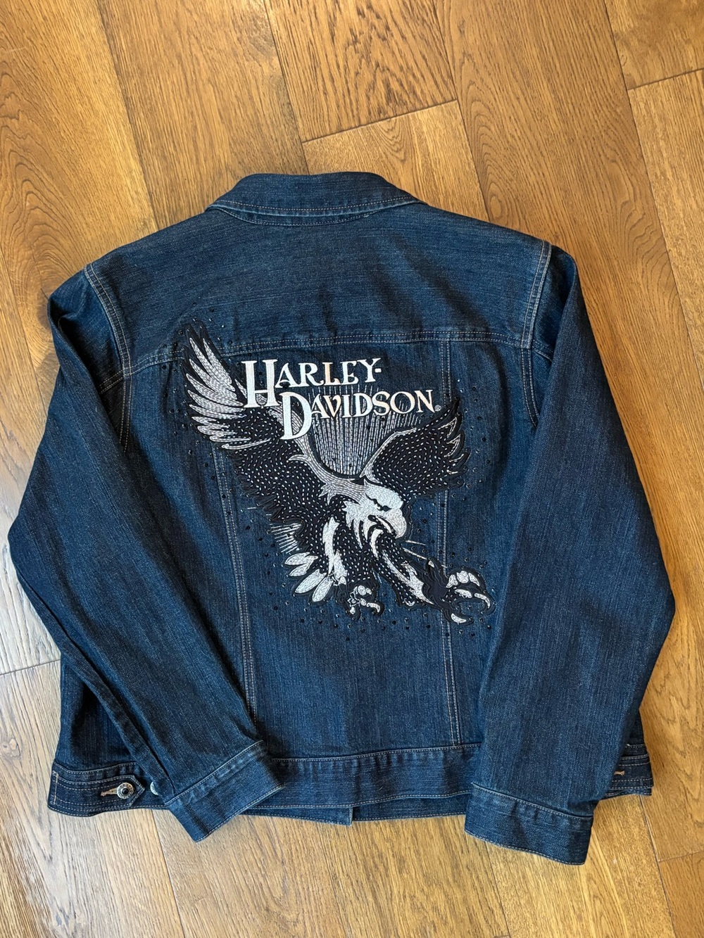 Harley-Davidson Blue Denim Jacket with Eagle Back Graphic